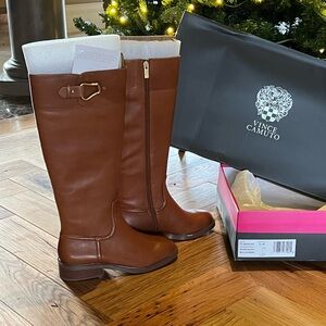 Vince Camuto Leather Knee-High Riding Boots – 61/2Wide – Golden Walnut/NEO LUX–